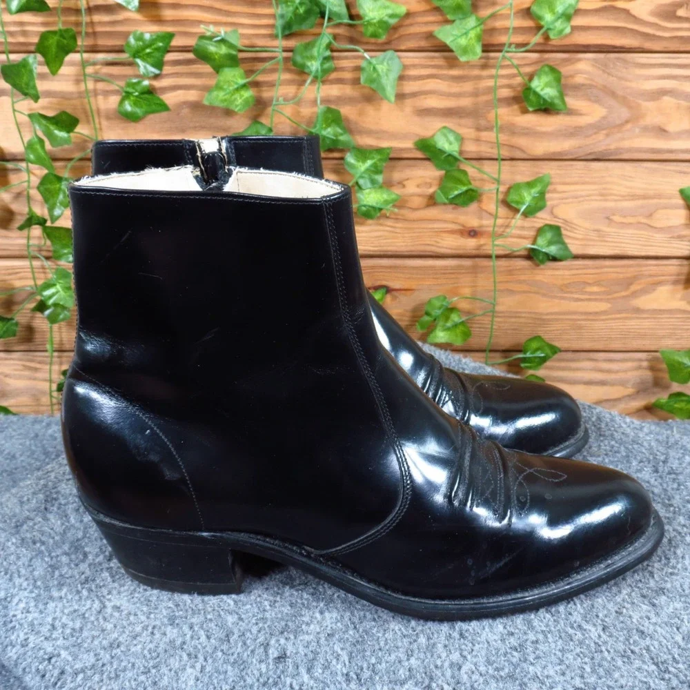 Hanover 3688 Mens Western Side Zip Boots Size 9.5 D/B Dress Formal Black Leather - Picture 3 of 8